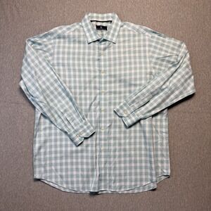 Hart Schaffner Marx Shirt Men's XL Button Up Long Sleeve Plaid Light Teal Cotton